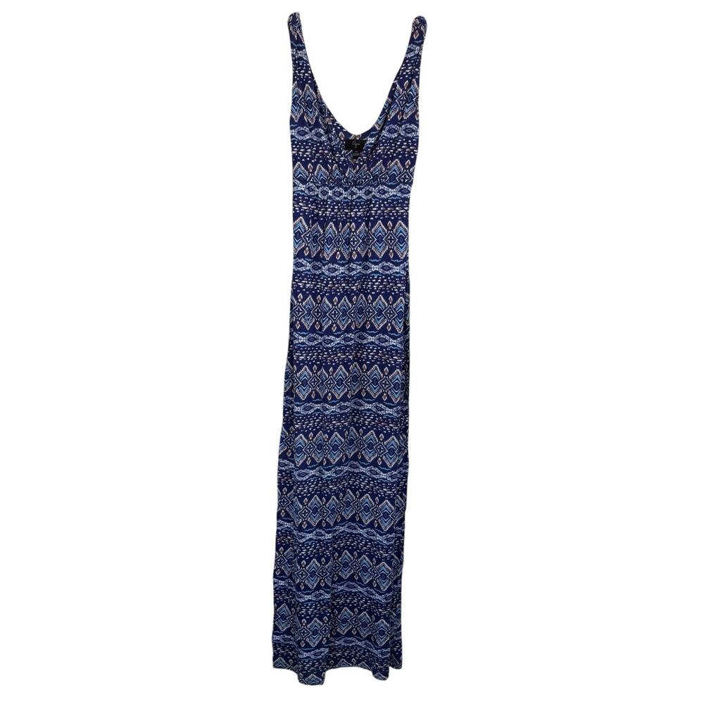 Aqua Tribal Print Maxi Dress Sleeveless Stretch Long Dress Navy Blue Women Sz XS
